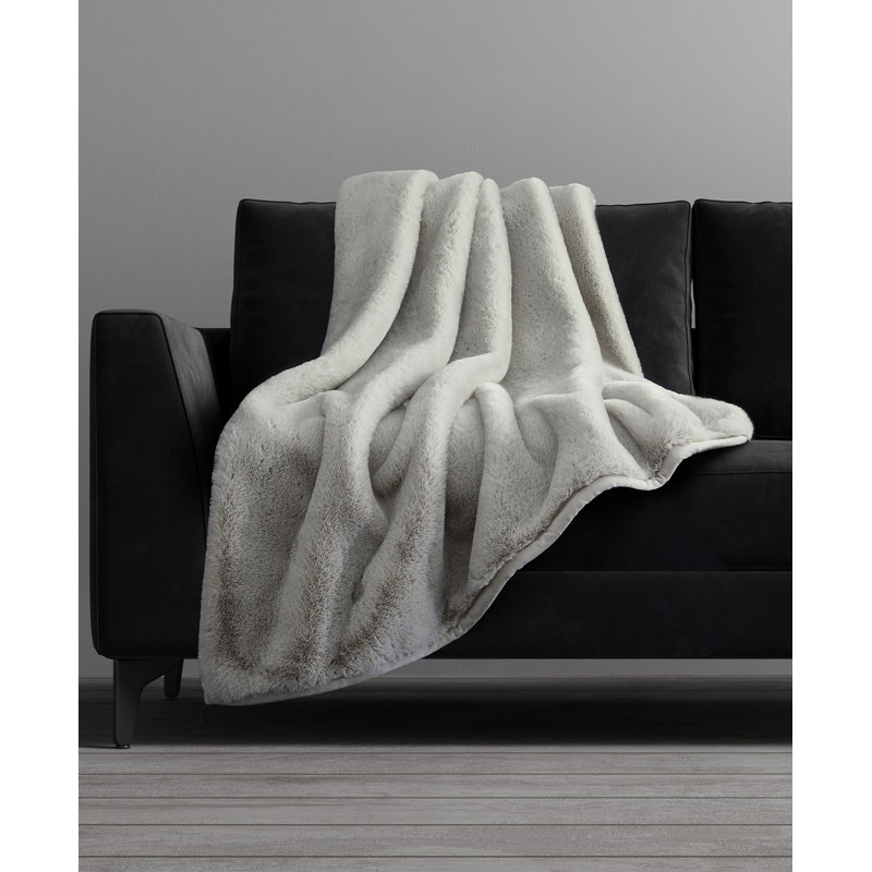 Queen Size Grey Faux Fur Reversible Throw Blanket