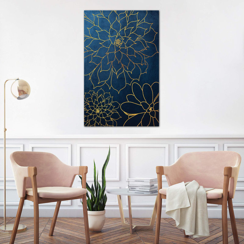 Navy Gold Succulent III by Urban Epiphany - Wrapped Canvas Print, 66.04 cm H x 45.72 cm W x 3.175 cm D