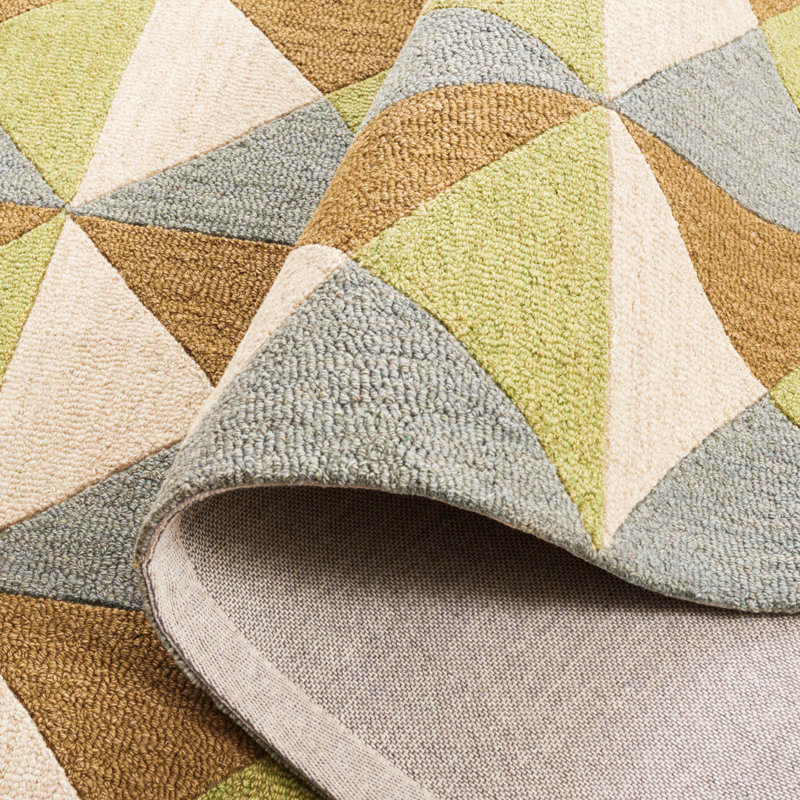 Glenwood Geometric Handmade Tufted Wool/Cotton Area Rug in Beige/Green, Rectangle 4' x 6'