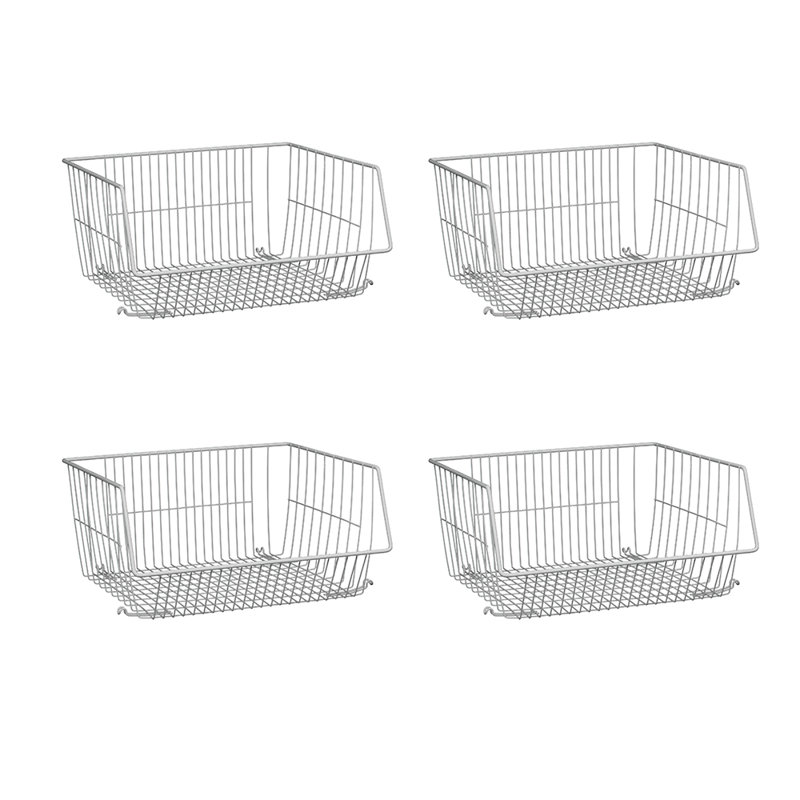 White Steel Stack Or Mount Wire Storage Basket, Set Of 4