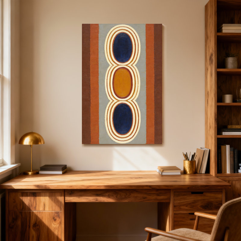 Abstract Vertical Stripes With Nested Ovals In Earth Tones, 40" H x 28" W