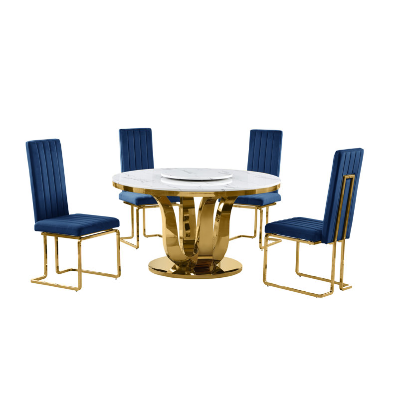 Ensemble repas 4 personnes Voneda, Bleu marine/doré
