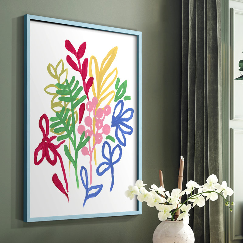 Bold Brushstroke Blooms II Framed Print - Solid Wood, Blue, 10" H x 8" W