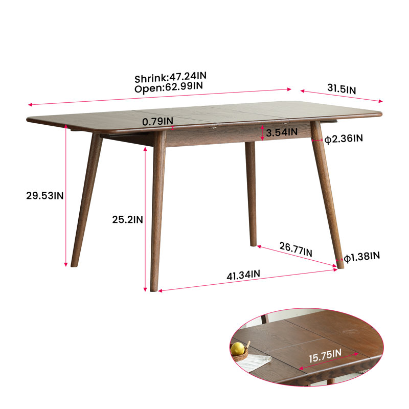100% Solid Wood Dining Table, Extendable Design, Walnut