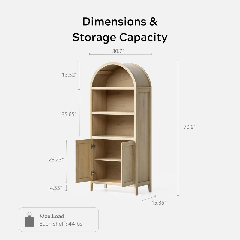 70.9"H*30.7"W 3-Tier Book Cabinet Storage Bookcase, Light Oak