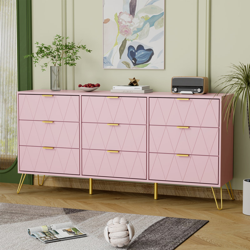 Telfair 58.9'' W 9 - Drawer Dresser, Pink