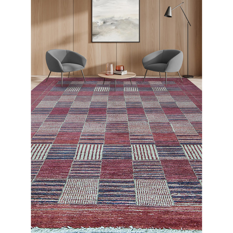 Hand-Knotted High-Quality Red and Blue Area Rug