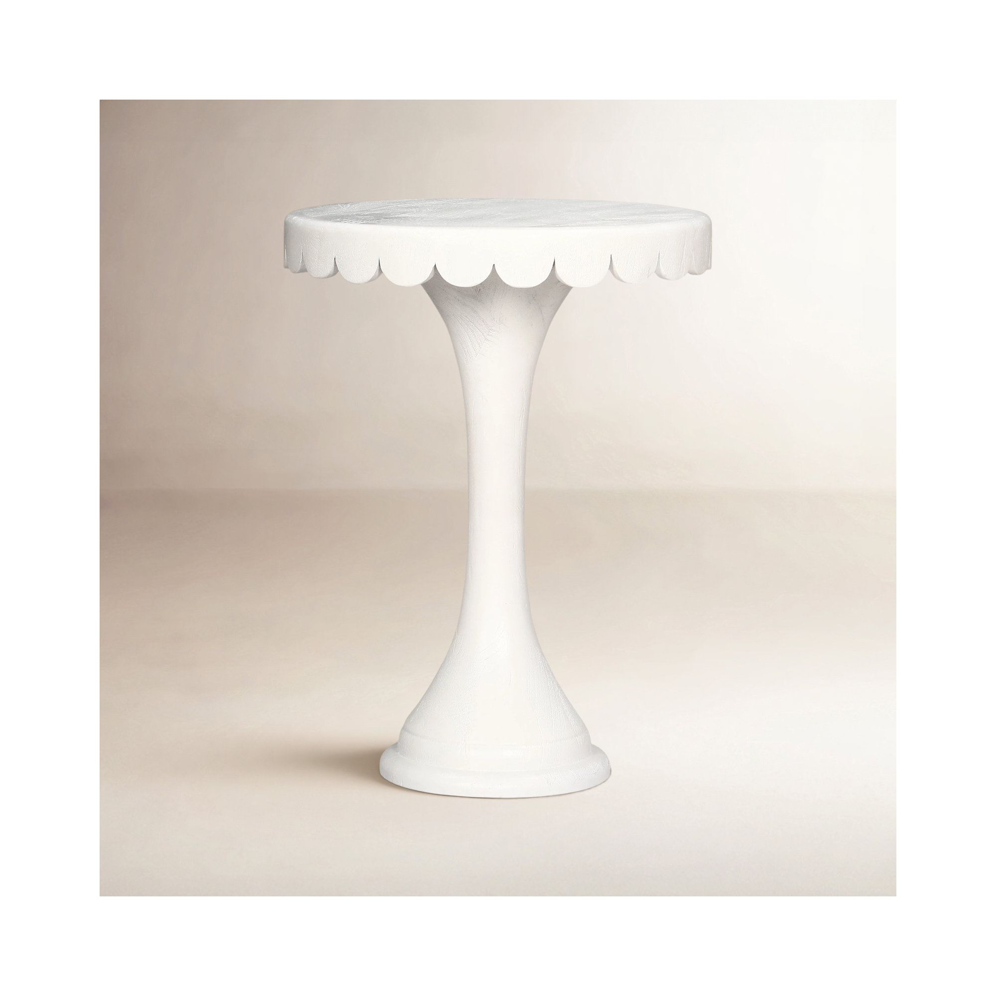 Linda Scalloped Round Drink Table, White