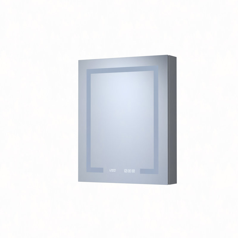 Armoire à pharmacie rectangulaire encastrable / à gauche en aluminium argenté l 24 po x H 30 po avec miroir DEL et horloge