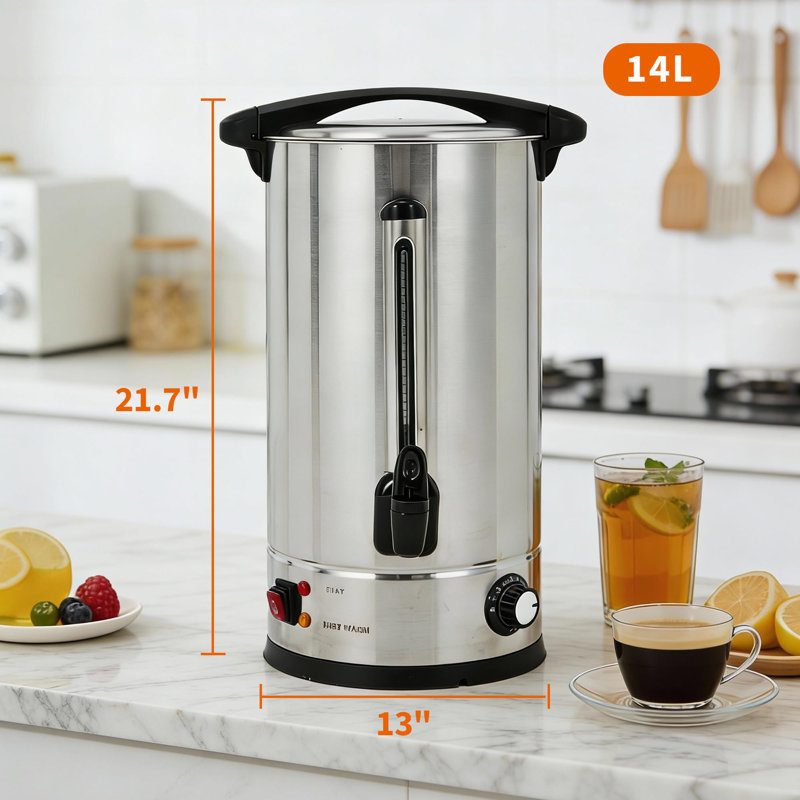 Grande urne commerciale grande capacité - percolateur à double paroi et distributeur d'eau chaude en acier inoxydable 14 L / 100 tasses avec contrôle automatique de la température, traiteur, événements, buffet, mariages, noir (noir 14 L)