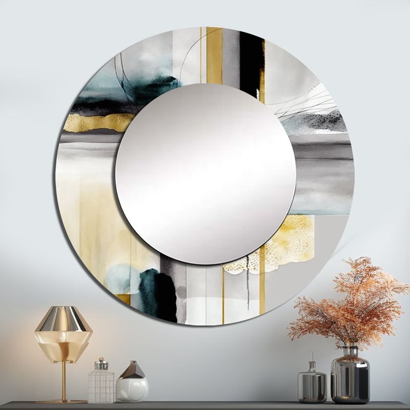 Perlean Abstract Transitional Shapes Black IV - Miroir mural formes abstraites, miroir rond décoratif moderne, 23 po x 23 po
