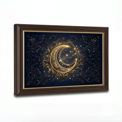 Antique Gold Framed，Canvas Wall Art for Living Room, Bedroom, Office or Entryway – Decorative Wall Decor with Moon Stars