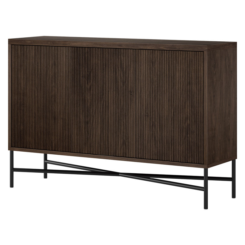 48" Fluted Sideboard with Adjustable Shelves & Cable Management — Alder Brown Scandinavian Storage Cabinet for Dining Room or Living Room | Ceeva