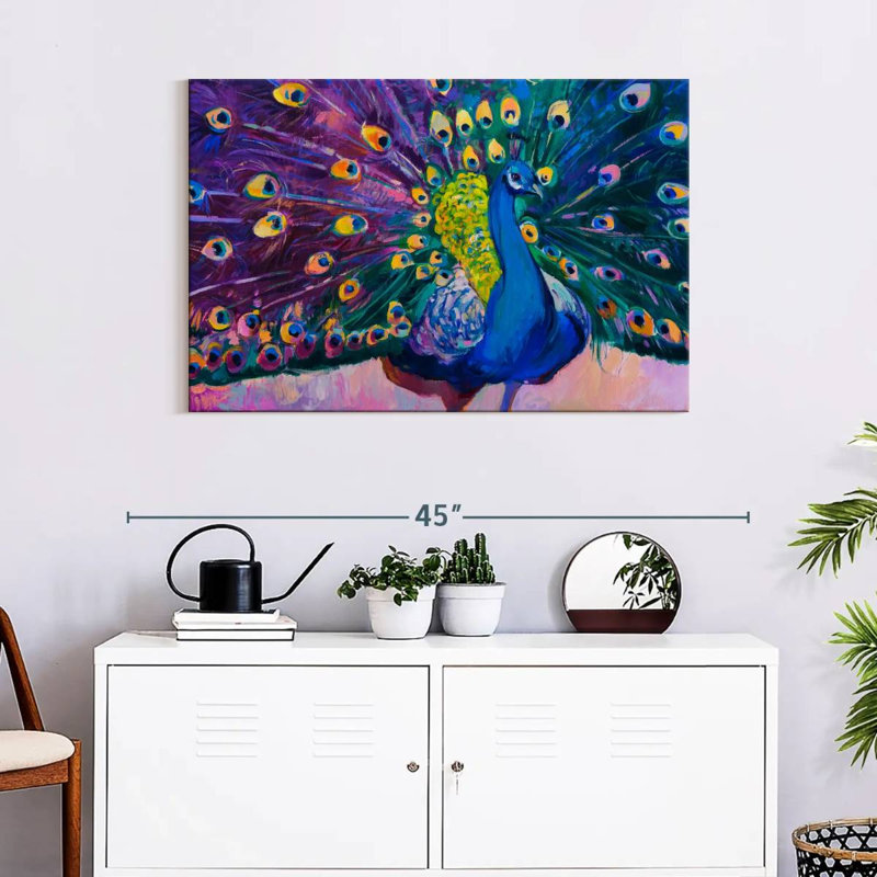 Paon éblouissant sur toile, H 24 po x l 36 po x P 1,25 po