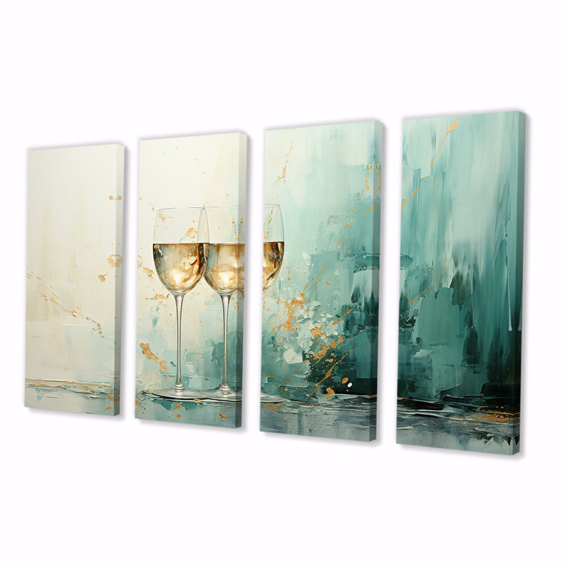 Emerald Champagne Golden Glass - Champagne, art mural sur toile 4 pièces, H 28 po x l 48 po