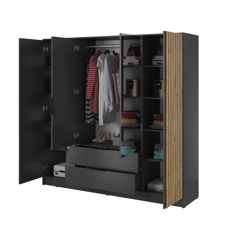 Shawsville 4 Door Wardrobe, Graphite/Brown
