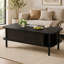 Table basse en bois cannelé de 110 cm avec porte coulissante et rangement-405564702