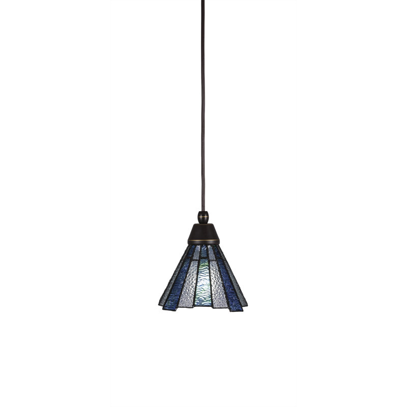 Cord Hung Mini Pendant Shown With 7" Sea Ice Art Glass, Dark Granite