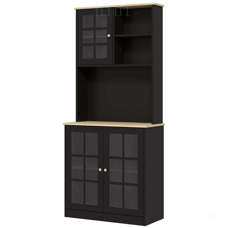 Spacieux garde-manger autoportant de 72 pouces avec huche, portes en verre et tablettes réglables pour un rangement organisé