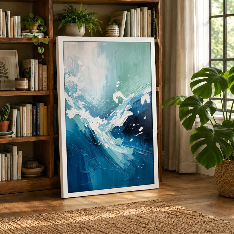 Turbulent Waters Coastal - Wrapped Canvas, 36x24 - 91.4 x 61.0 cm, Ochre Border