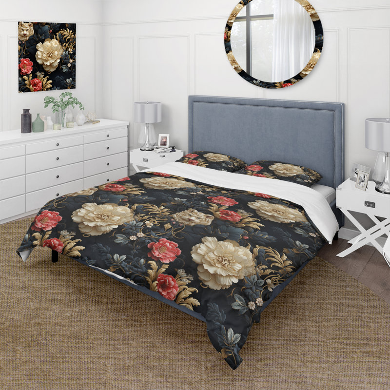 Ensemble de housse de couette à motif cachemire noir et blanc Victorian Elegance