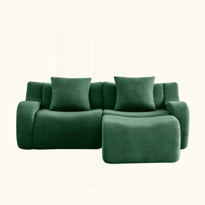 L-Shaped Teddy Fabric 2-Seat Boneless Sofa,No Assembly Required Curved Armrest,Streamlined Design Ergonomic Design,32D High Density Sponge For Living Rooms Rest Areas Bedroom