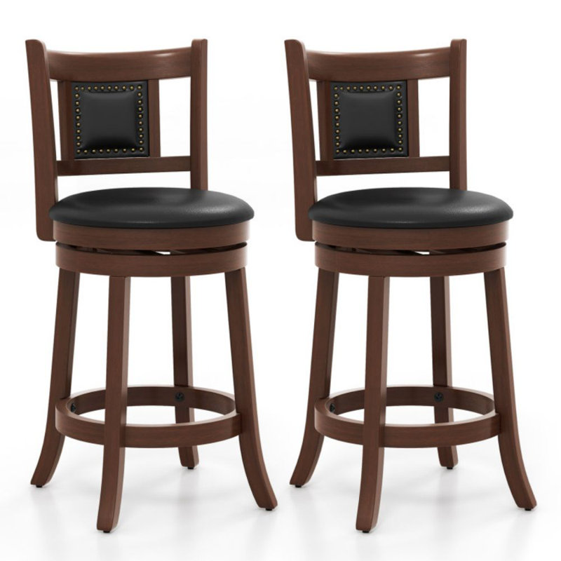 Upholstered Bar Stools Set Of 2 With Curved Backrest And Footrest, Counter Stool (25.5" Seat Height)