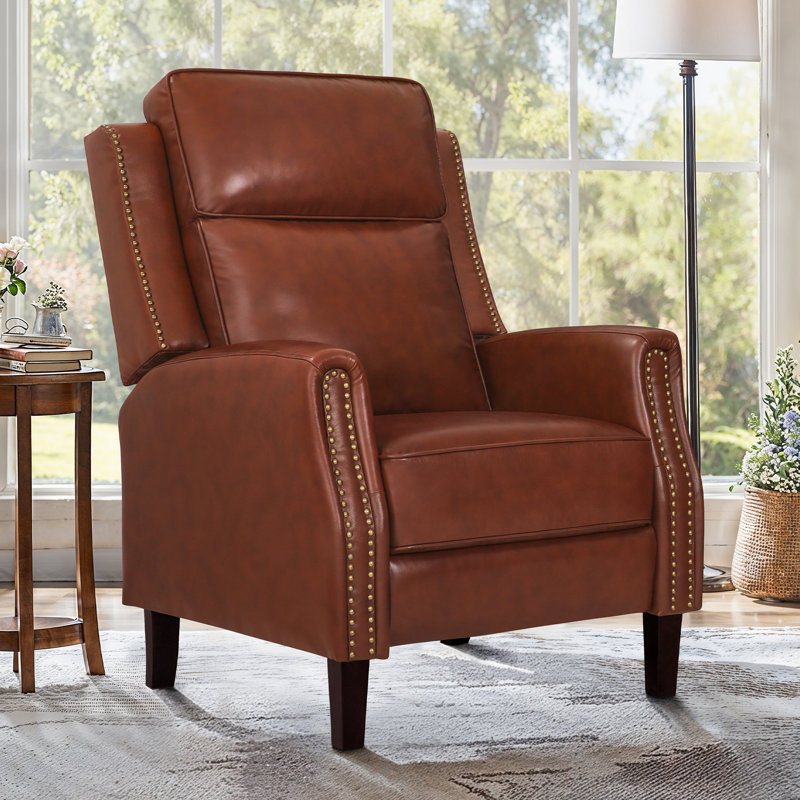 Fauteuil inclinable manuel en cuir véritable 28,7 po Evridiki, Brun rouge