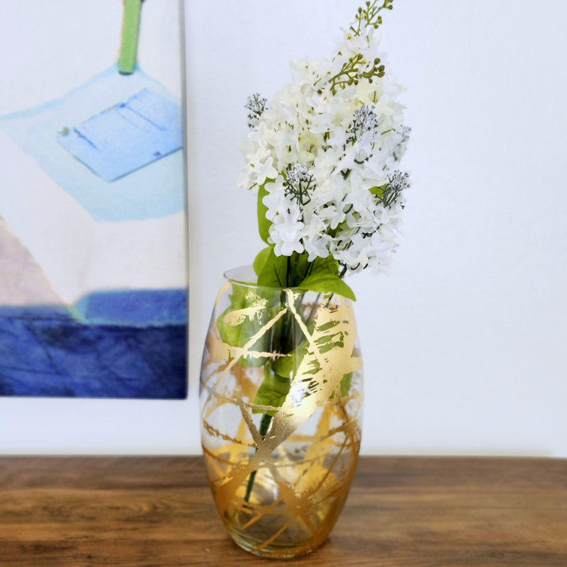 Vase AMaryllis, Hauteur totale - 11,75 po, Transparent / Doré