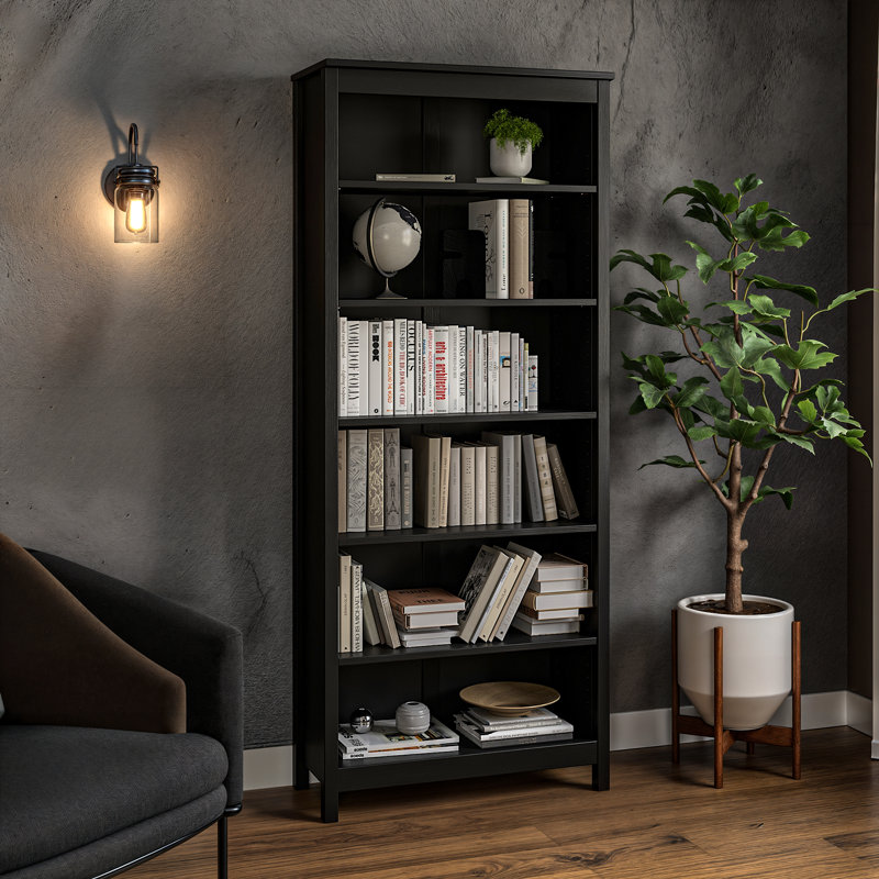 Classic Shaker Style Solid Wood Bookcase, (6 Shelves) 72"H x 30"W x 13.25"D, Black