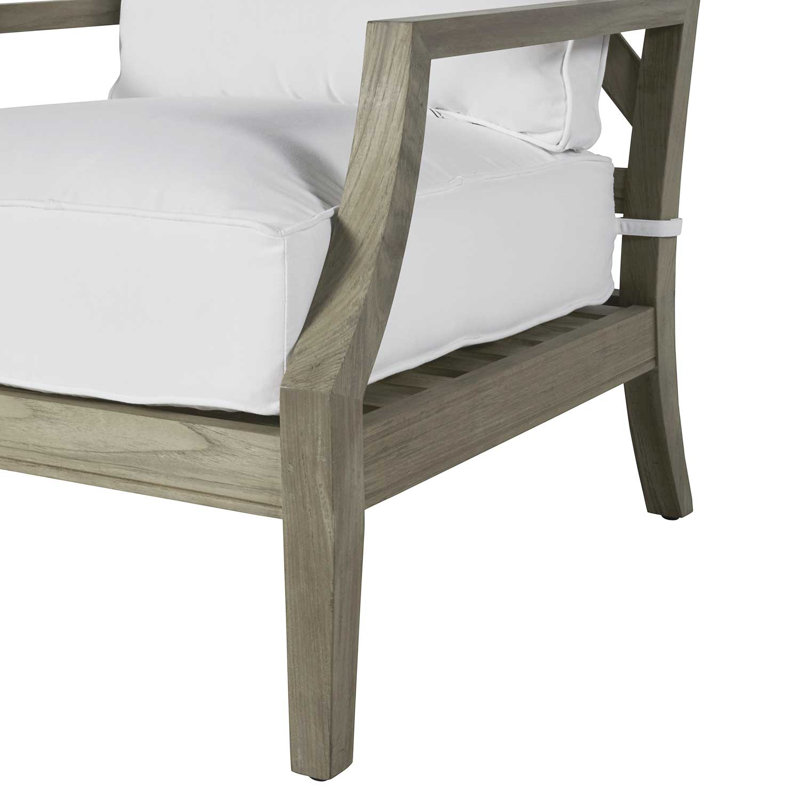 Haley Teak Patio Chair with Cushions, Oyster Teak, Natural White, No welt + Standard fill