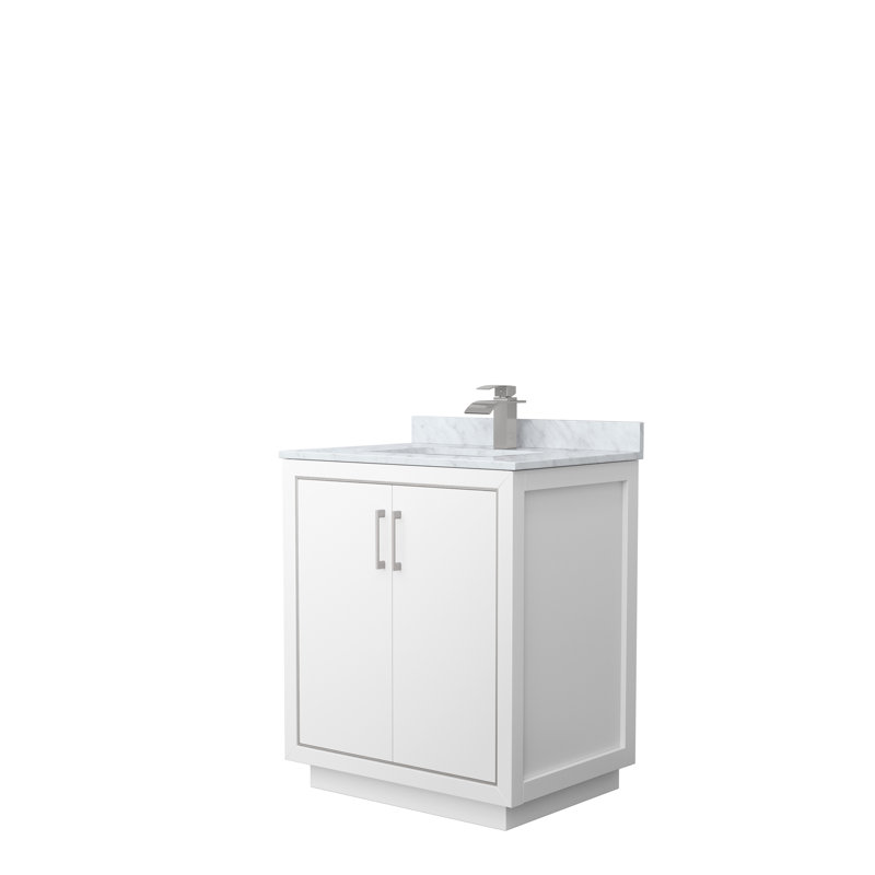 Icon 30'' W Single Vanity, White, Matte Black, White Carrara