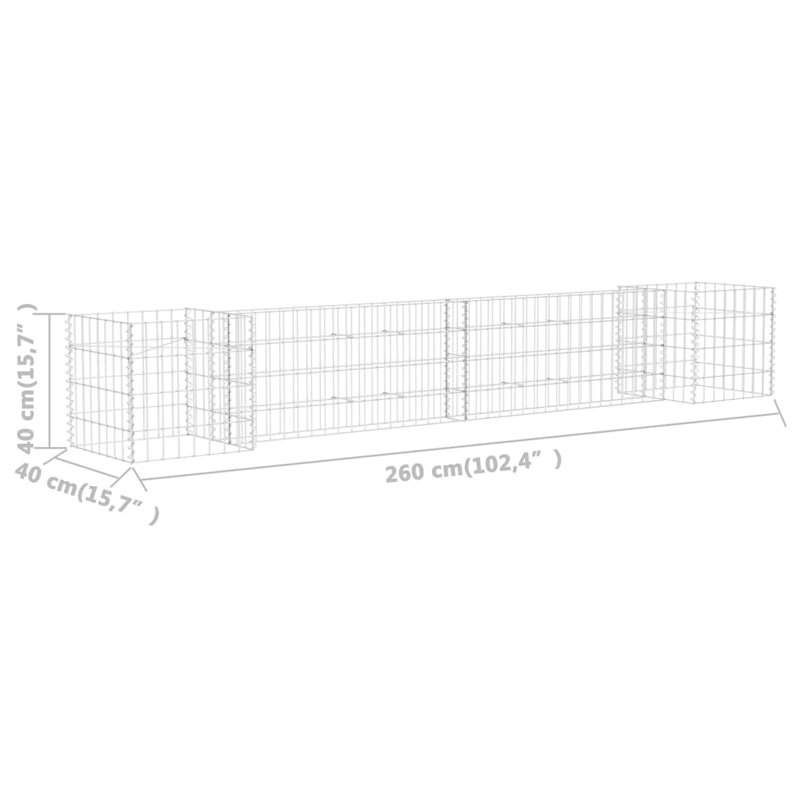 Gabion Planter Silver Steel Wire 102.4" x 15.7" x 15.7" Garden Planter Outdoor, 102.4" H x 102.4" W x 15.7" D