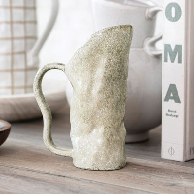 Stoneware Organic Shaped Pitcher In Reactive Glaze