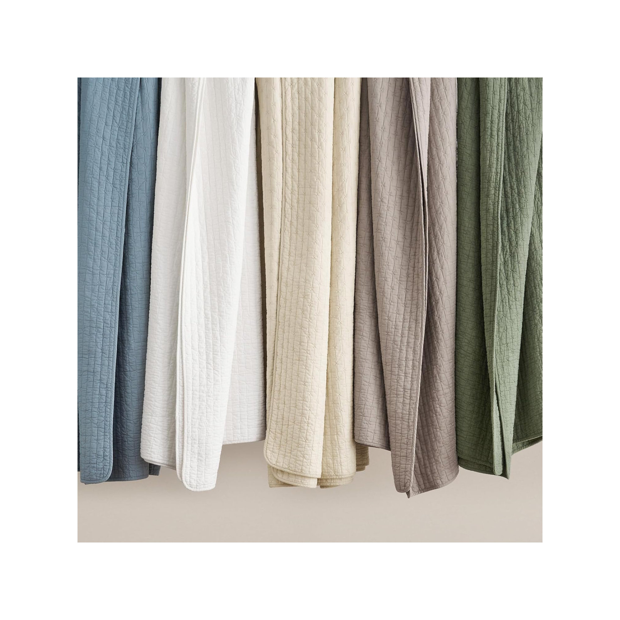 Cross Stitch Cotton Quilt set, Oversized CalKing Quilt+2Oversized Cal King Shams, Dusty Blue