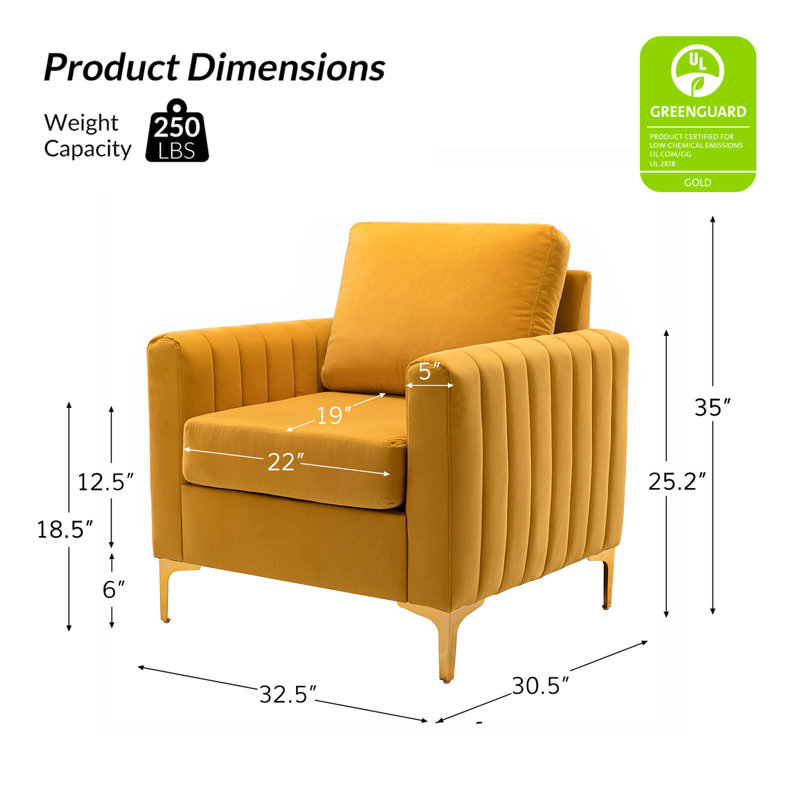 Fauteuil club en velours Gillette, Moutarde