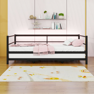 Twin Metal Daybed with LED and Twin Size Pop Up Trundle by Ebern Designs