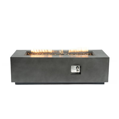 Outdoor Rectangle Propane Fire Pit Table 60Inch, 60,000 BTU Concrete Fire Table With Waterproof Cover, Auto-Ignition, Free Lava Rocks,