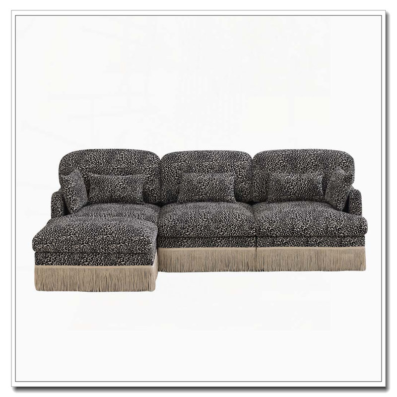 Canapé Comfy Chenille Leopard, kaki + 3 sièges + 1 repose-pieds