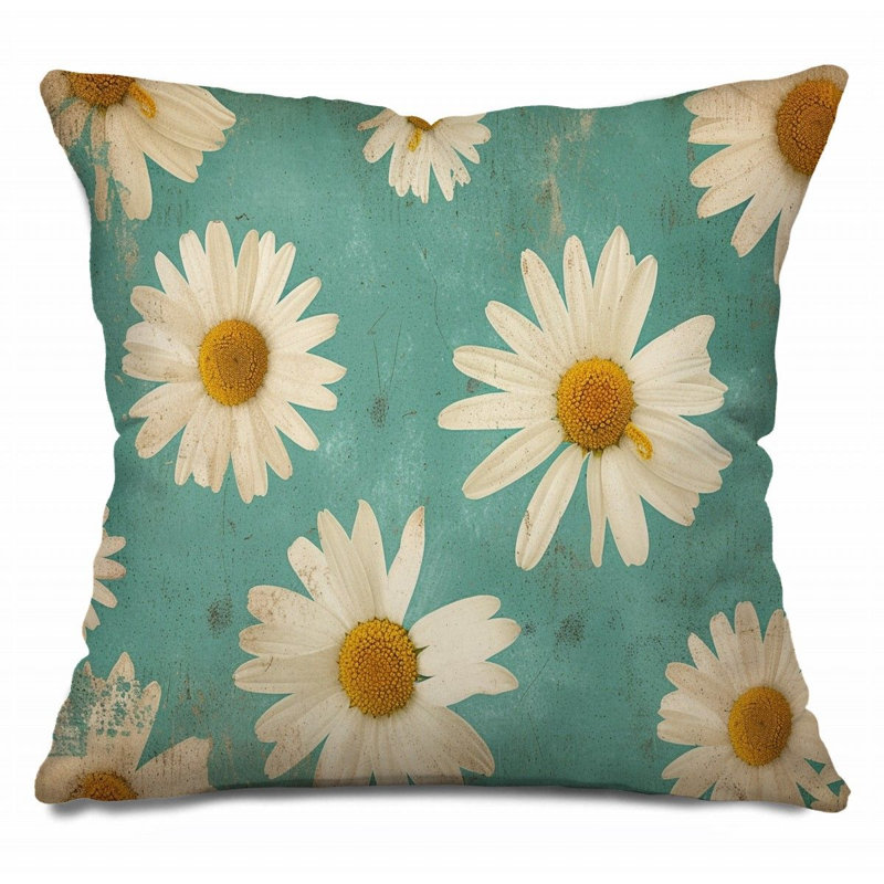 Daisies Throw Pillow, Flora  Pillows, 16"H x 16"W
