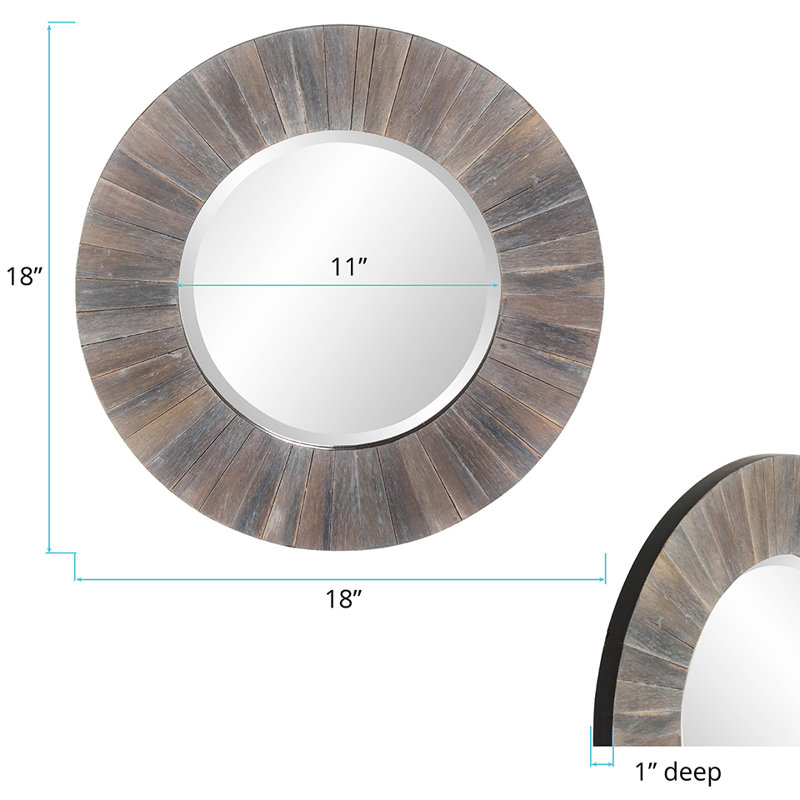 Small Round Gray Rustic Wood Wall Mirror with Beveled Glass