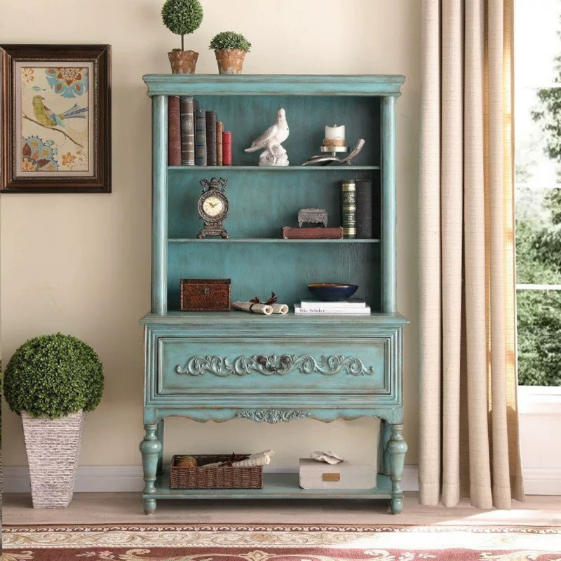 American Retro Solid Wood Carved Display Cabinet