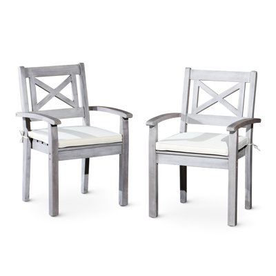 Outdoor Solid Wood Dining Chairs ( Of 2) - Silver Gray For A Gorgeous 2 With - And Features