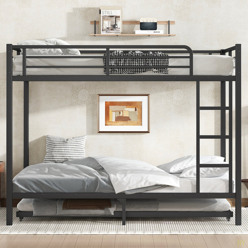 Full Over Full Metal Bunk Bed With Twin Size Trundle, Full