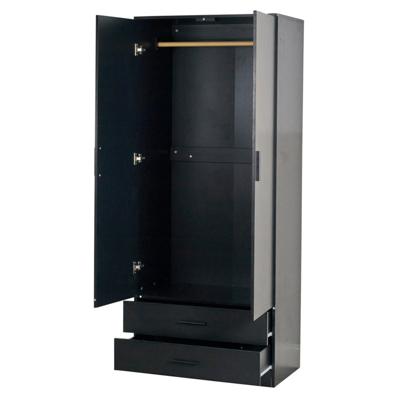 Gianpietro 2 Door Manufactured Wood Wardrobe, Black