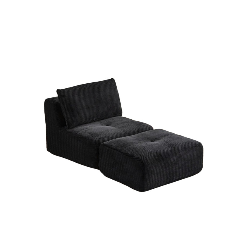 Pet - Chaise longue simple en mousse viscoélastique compressée avec tissu en velours côtelé pour le salon, sans assemblage, mobile, rembourrage élevé, combinaison personnalisable, noir