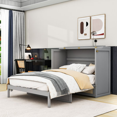 Full Size Murphy Bed with Storage Drawers and Slats