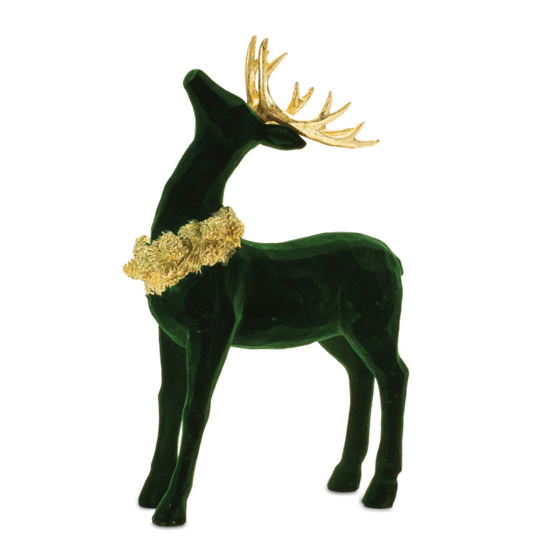 Figurines cerf en velours émeraude avec bois doré
