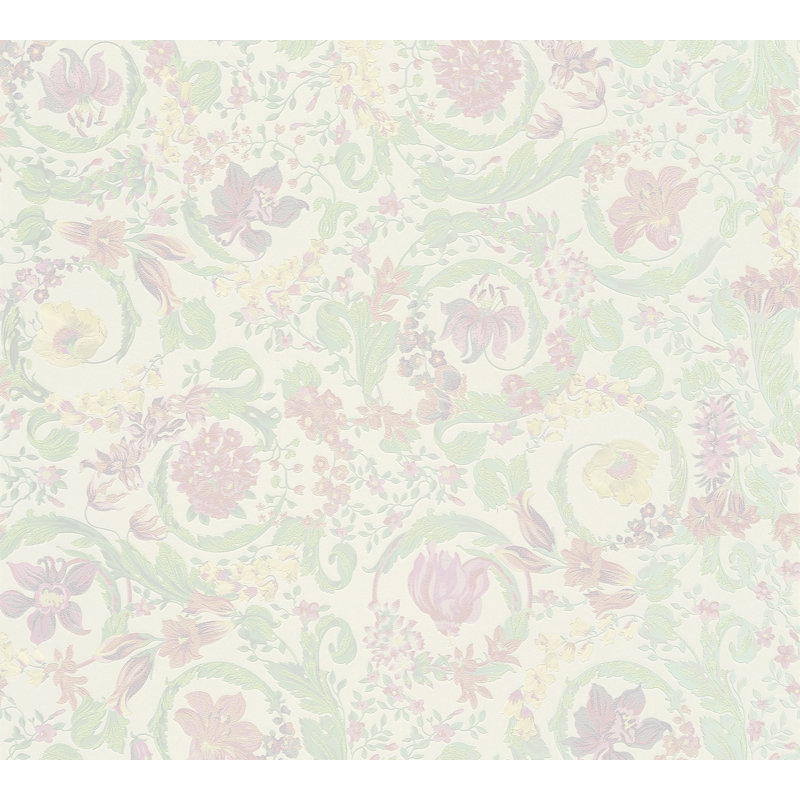  Papier peint en vinyle Butterscotch Empress, Crème / Rose / Vert
