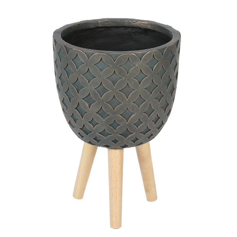 18.5" H Tall Round Bowl Planter with Stand, Decorative Indoor Planter